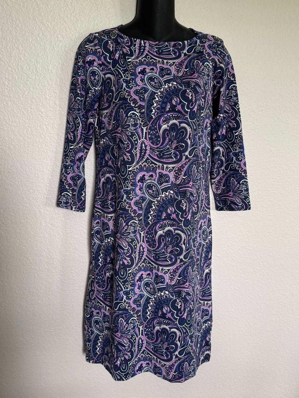 Talbots Navy Purple Pink Paisley Dress XS